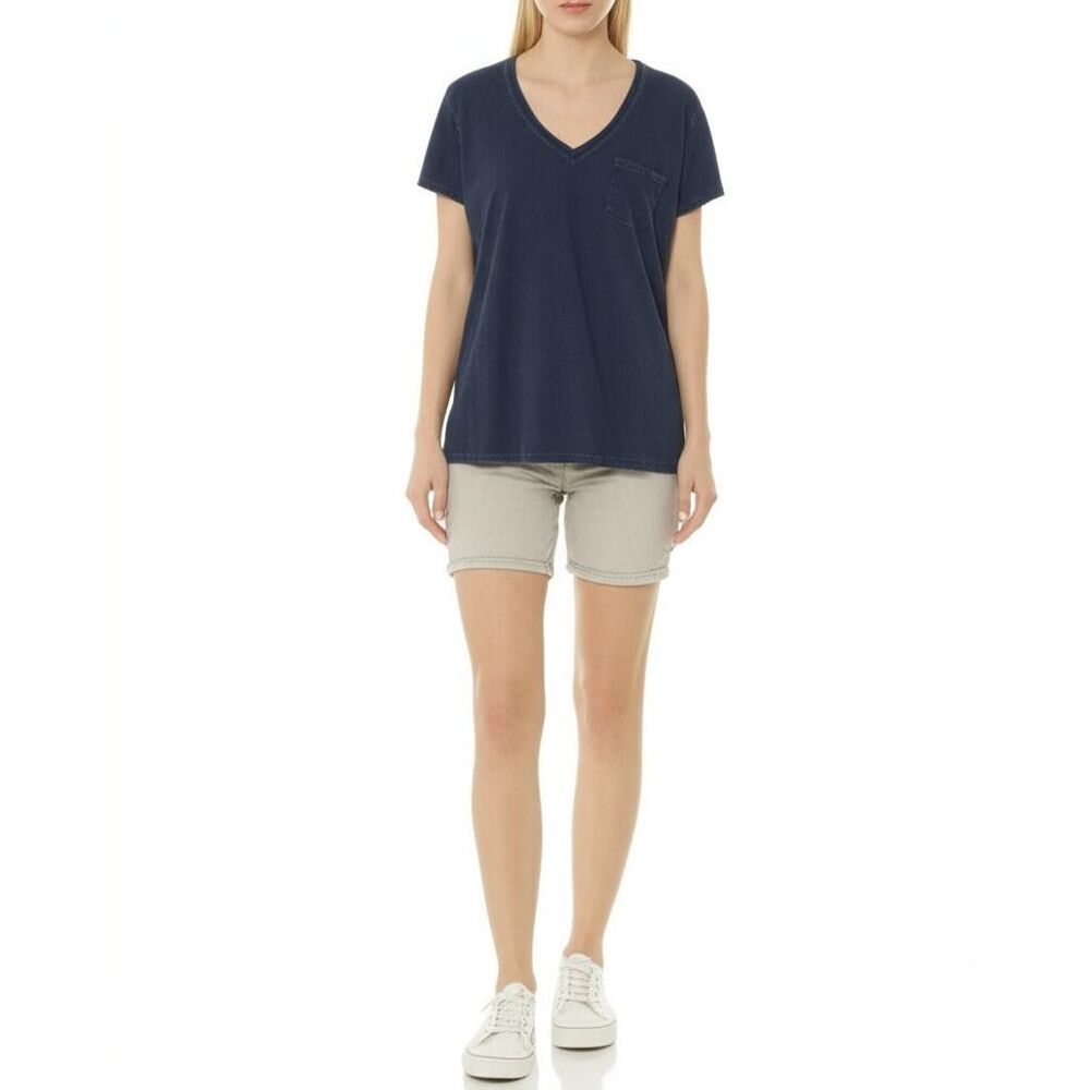 Navy Blue TShirt Womens Large Top V-Neck Casual Comfortable Summer Classic Basic